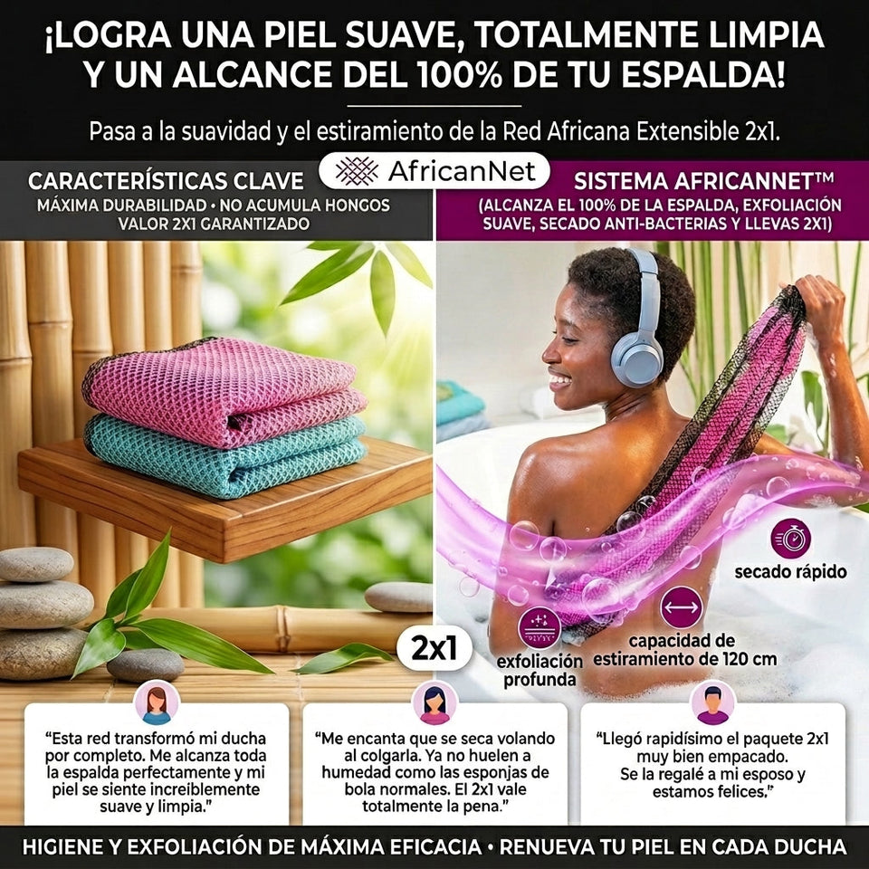 AFRICANNET™ Malla exfoliante corporal de baño 2x1 1
