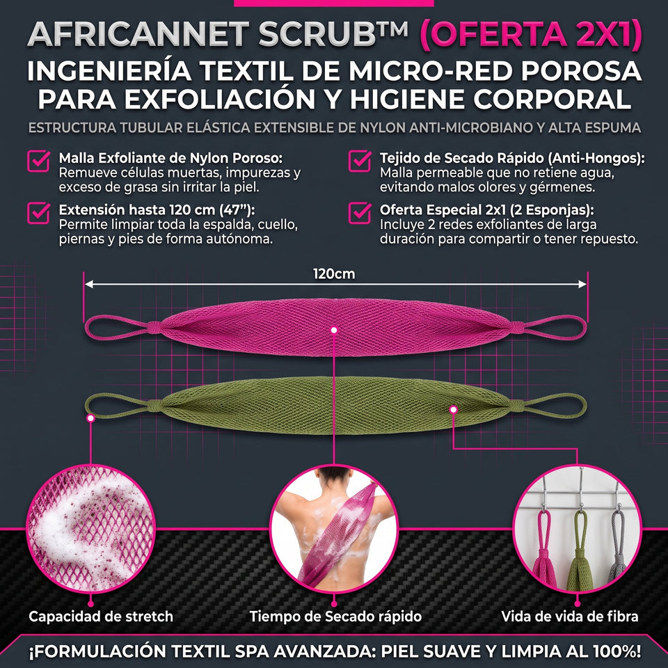 AFRICANNET™ Malla exfoliante corporal de baño 2x1 2