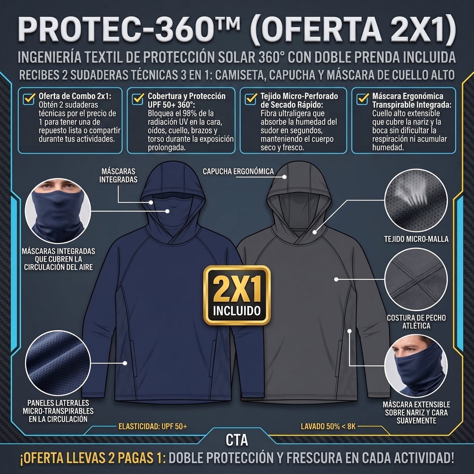PROTEC-360™ Buso Deportivo Mascarilla e Hilos Anti-UV 2x1 2
