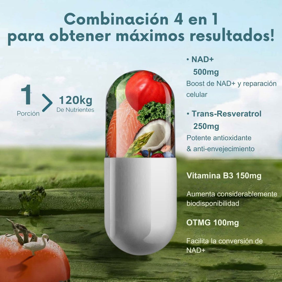 NAD + Resveratrol PREMIUM - Cápsulas de Reparación Celular Antienvejecimiento y Energía Extra 1