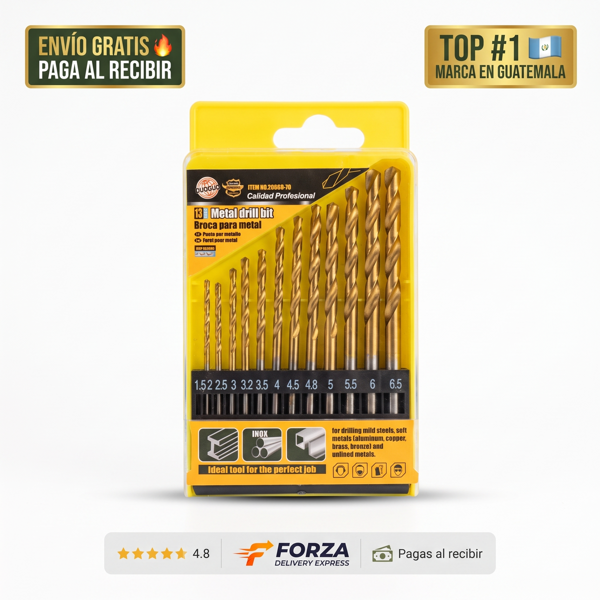 Juego de 13 brocas para metal y madera – Perfora sin desviar