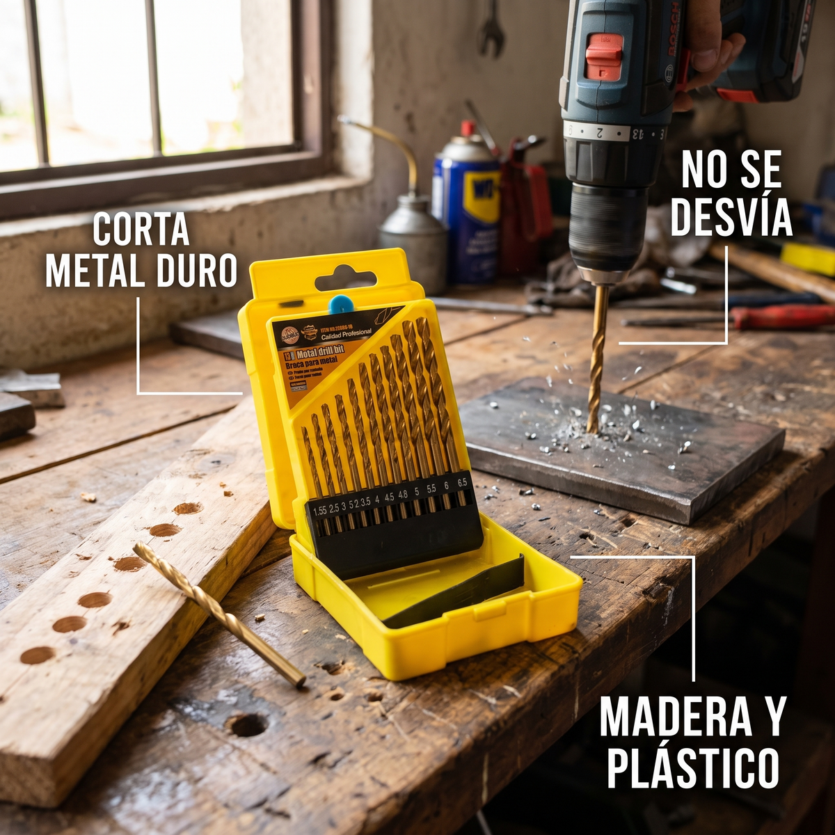 Juego de 13 brocas para metal y madera – Perfora sin desviar