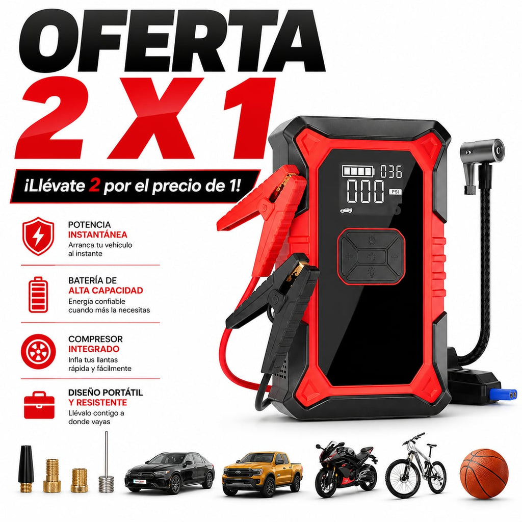2x1 Arrancador de Baterías e Inflador de Llantas