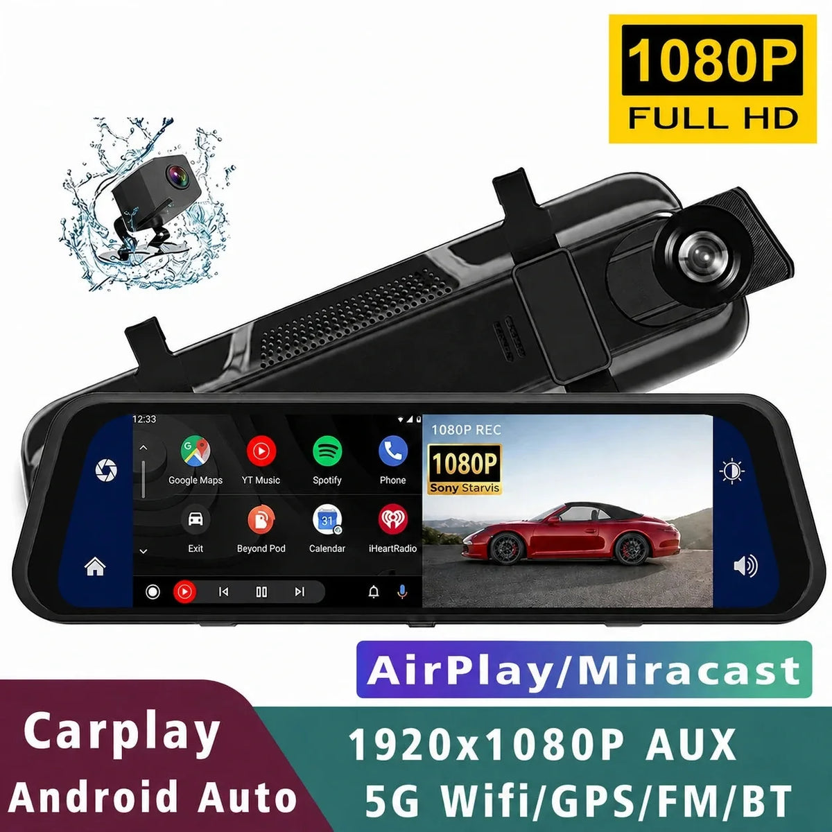 DriveVision 360 | Espejo Retrovisor con Cámara Delantera y Trasera para Auto