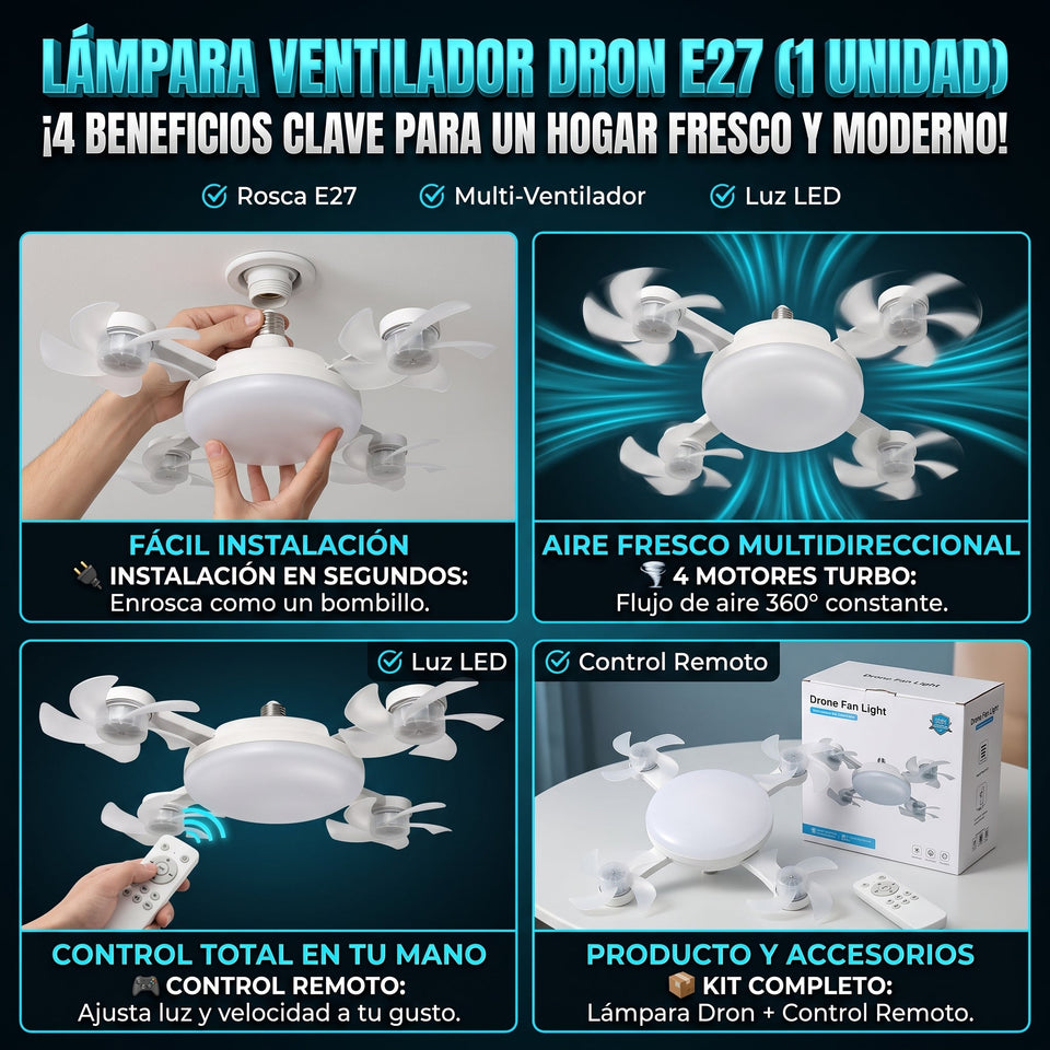AEROLIGHT DRONE™ Lámpara LED con Ventilador Múltiple Estilo Dron 3