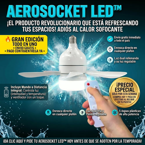 AeroSocket LED™ Ventilador de Techo Tipo Bombillo de 6 Aspas control remoto