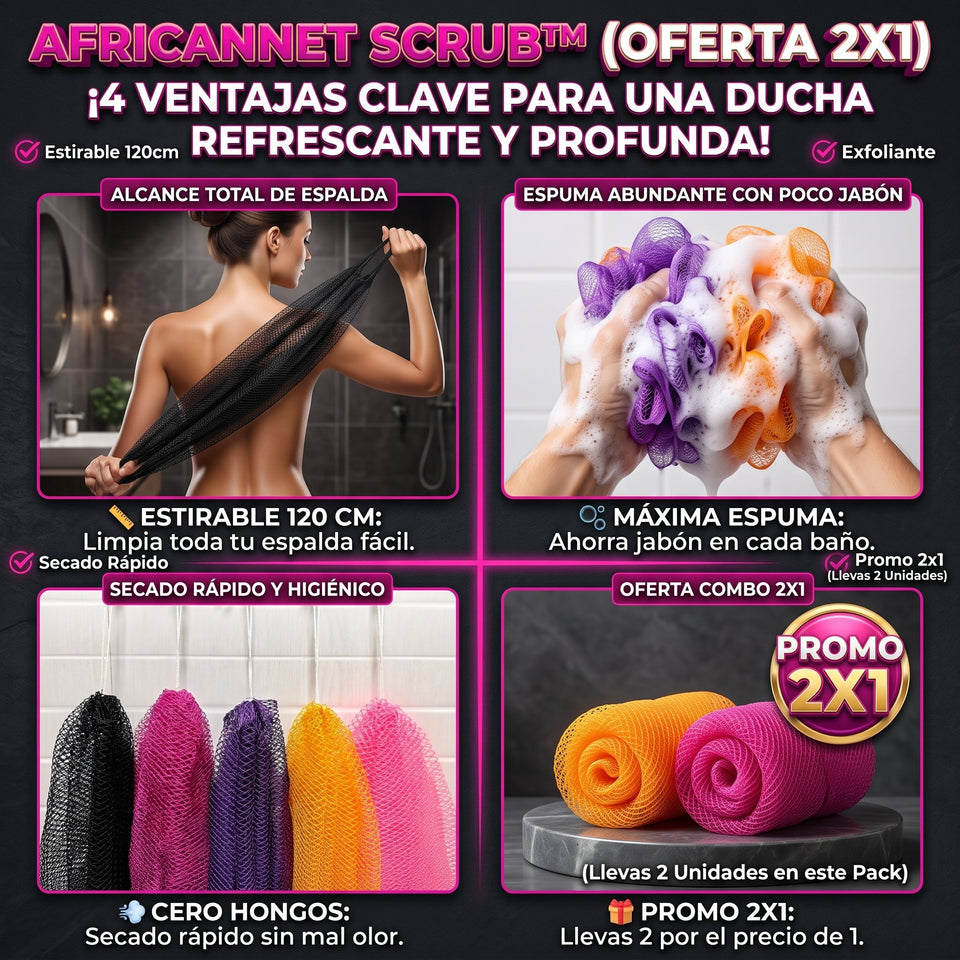 AFRICANNET™ Malla exfoliante corporal de baño 2x1 3