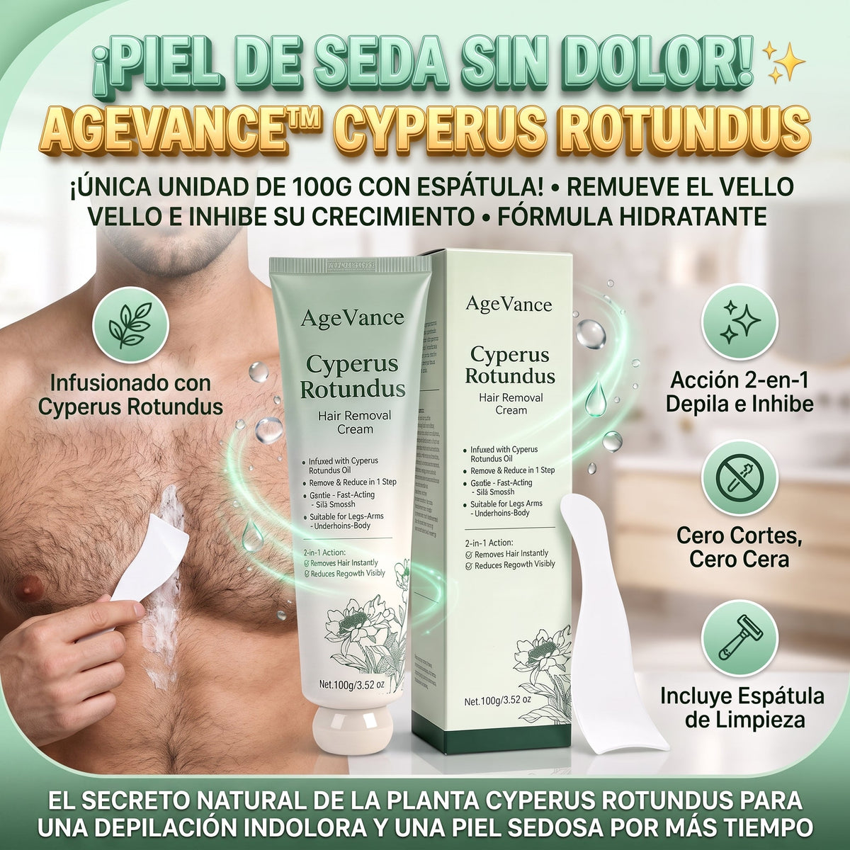 Cyperus Rotundus AgeVance™ Crema Depilatoria e Inhibidora del Vello