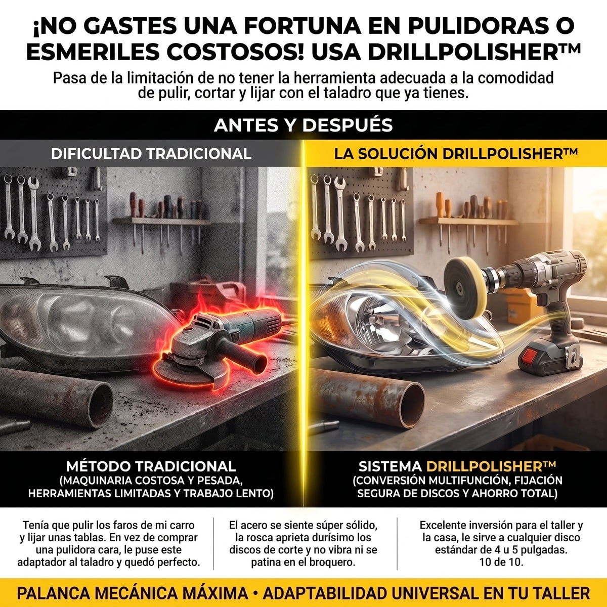 DRILLPOLISHER Adaptador Convertidor de Taladro a Pulidora y Esmeriladora Promo 2X1