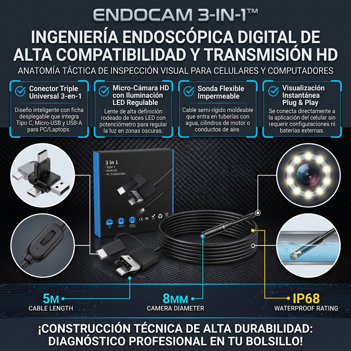 ENDOCAM 3-IN-1™ Cámara de Inspección Endoscópica