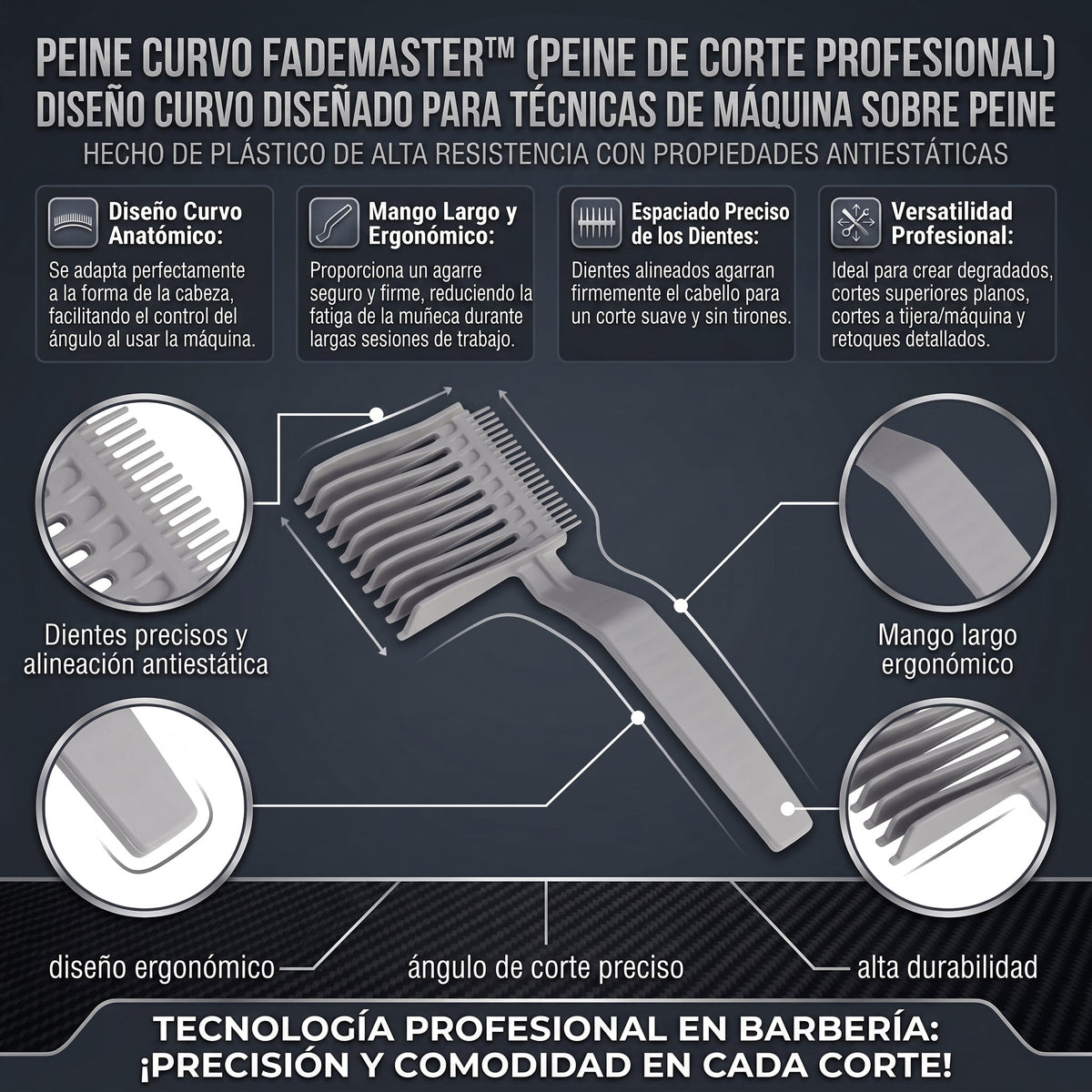 FADEMASTER™ Peine de Posicionamiento Curvado Profesional