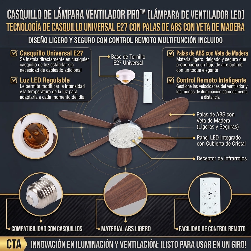 FANLAMP™ Lámpara de Techo LED Aspas Efecto Madera y Rosca E27 2