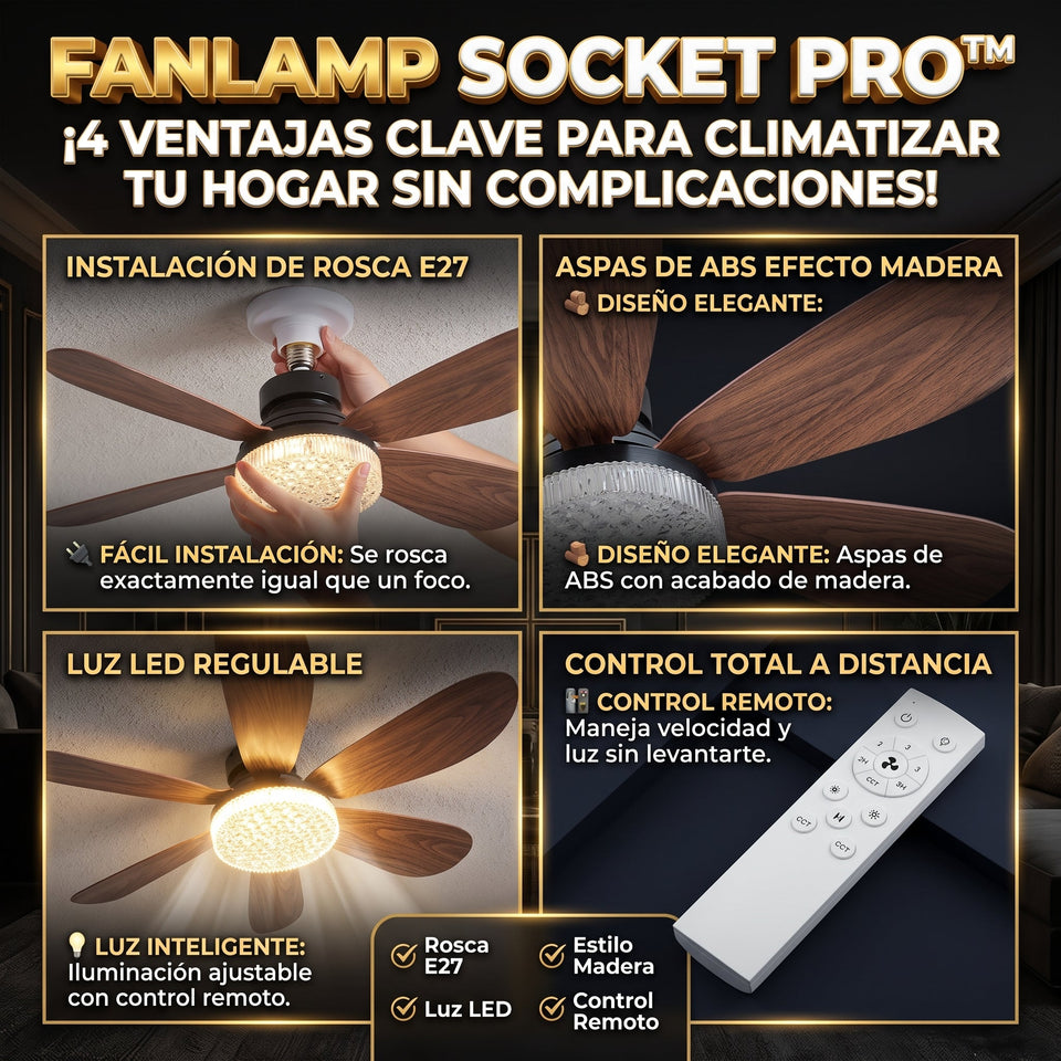 FANLAMP™ Lámpara de Techo LED Aspas Efecto Madera y Rosca E27 3