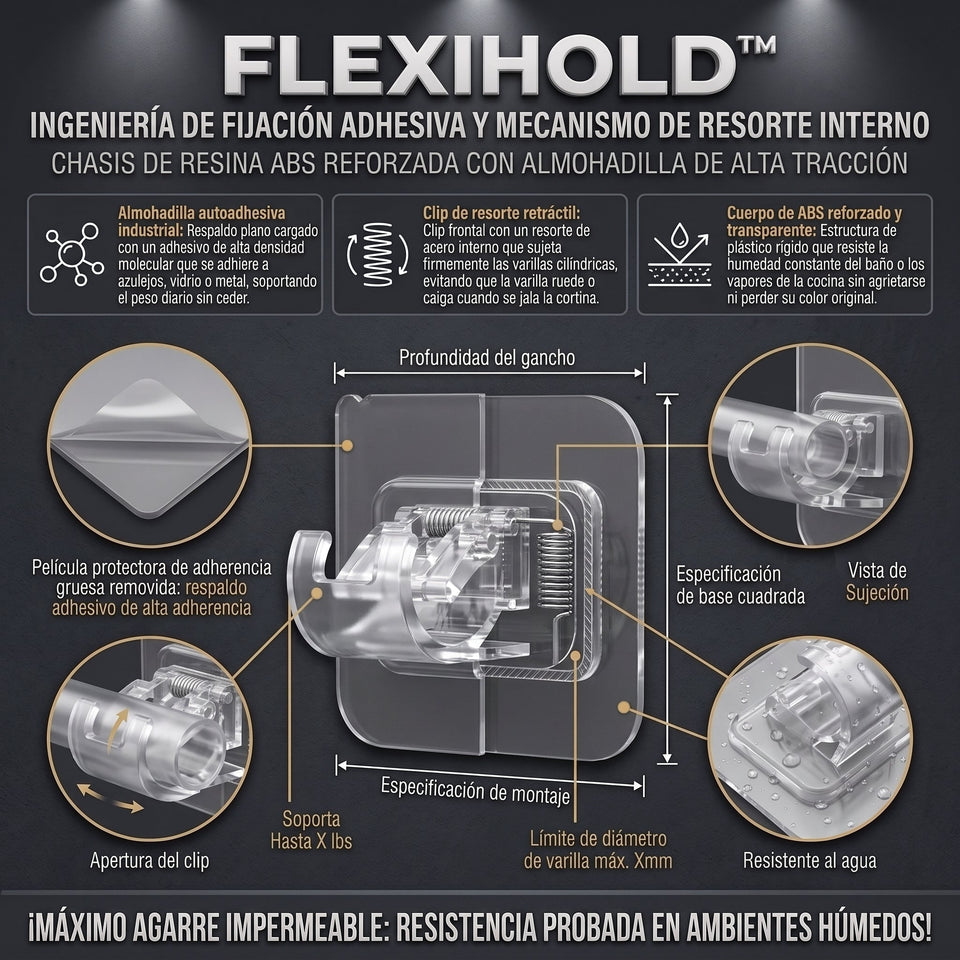 FlexiHold™ Ganchos Adhesivos de Soporte para Barra de Cortina 2
