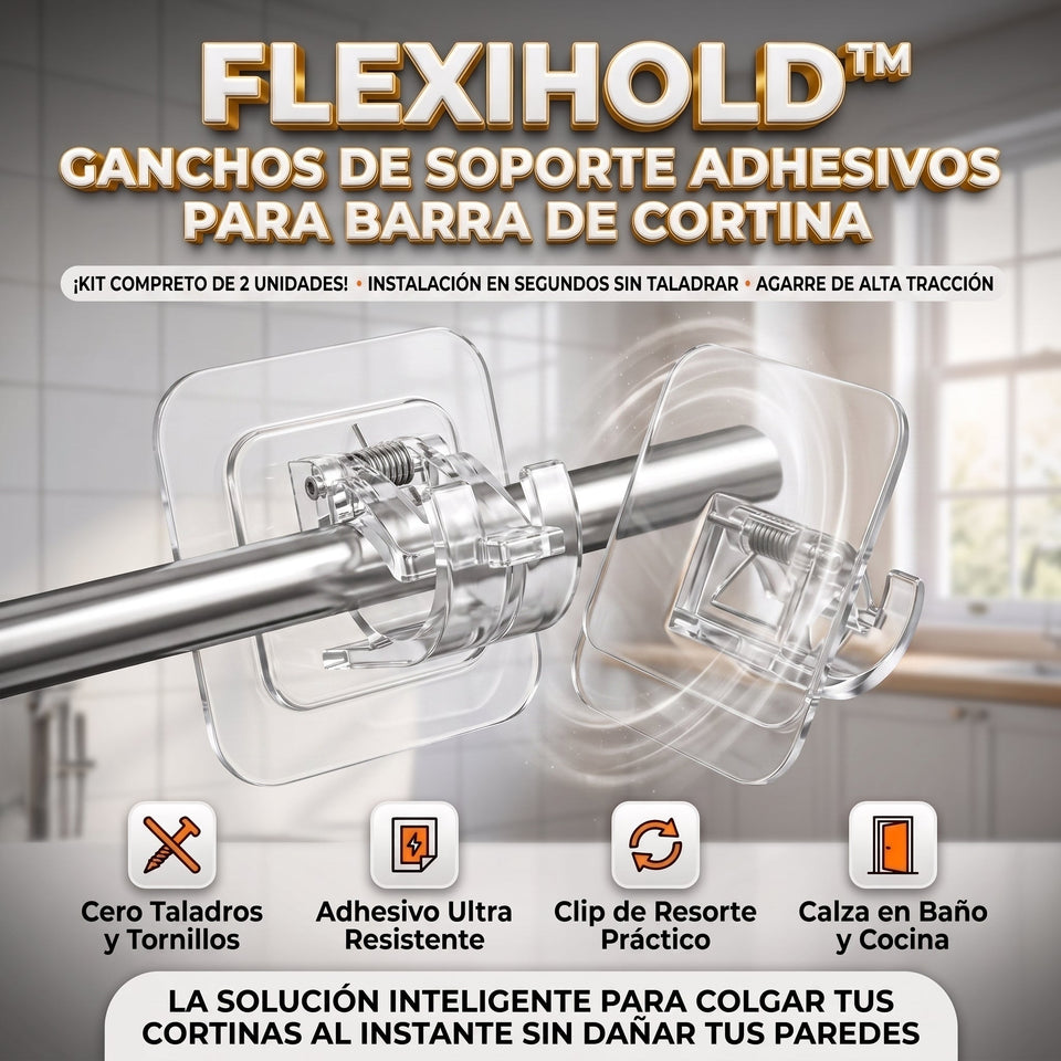 FlexiHold™ Ganchos Adhesivos de Soporte para Barra de Cortina 3