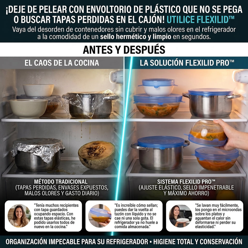 FlexiLid™ Tapas de Silicona Súper Estiramiento Universales set x 5 1