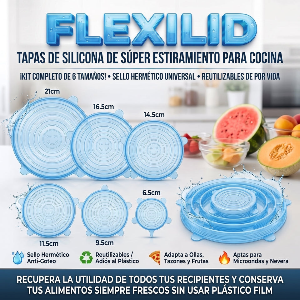 FlexiLid™ Tapas de Silicona Súper Estiramiento Universales set x 5 3