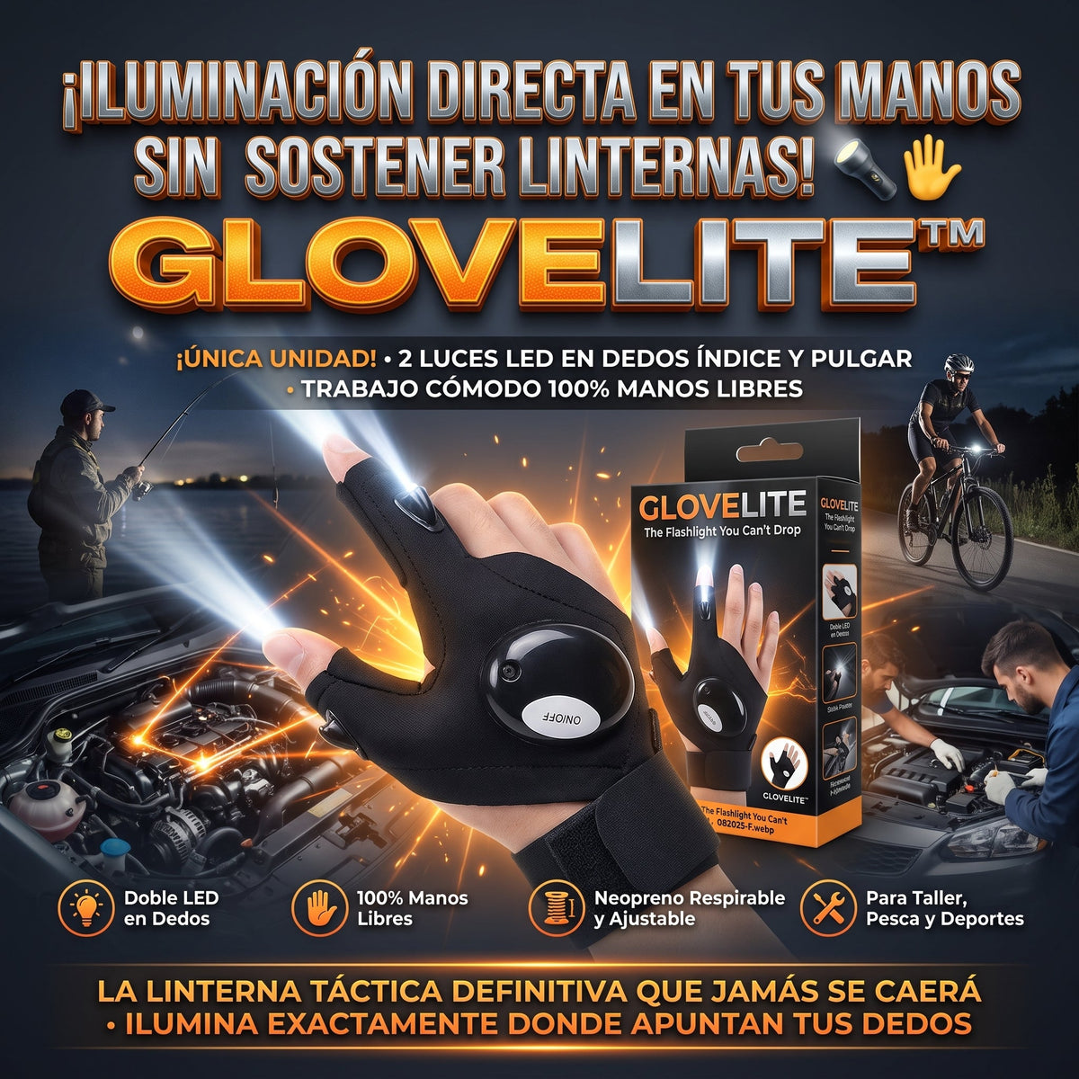 GLOVELITE™ Guantes Tácticos con Linterna LED Manos Libres
