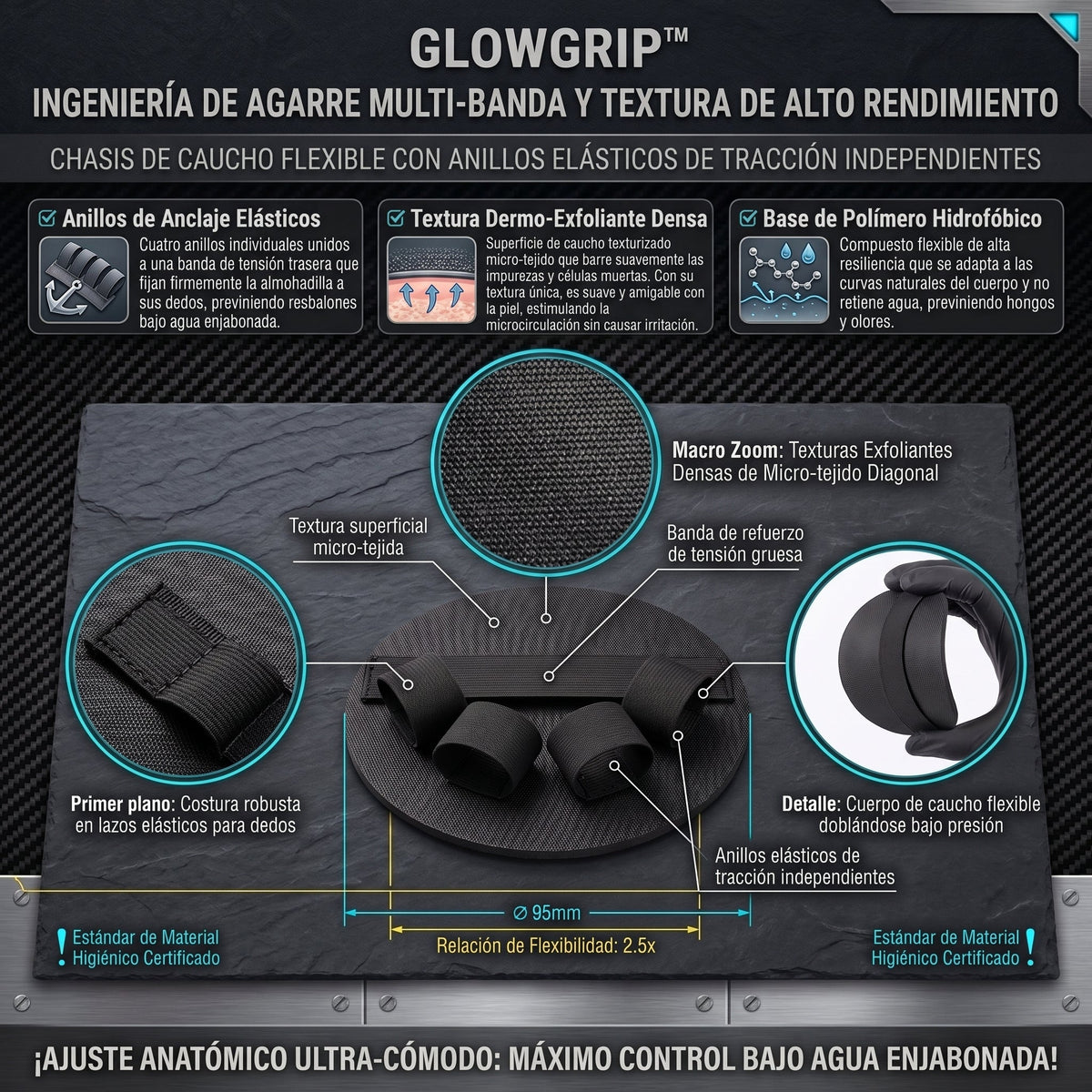 GlowGrip™ Guantes Exfoliantes de Goma Premium 2x1