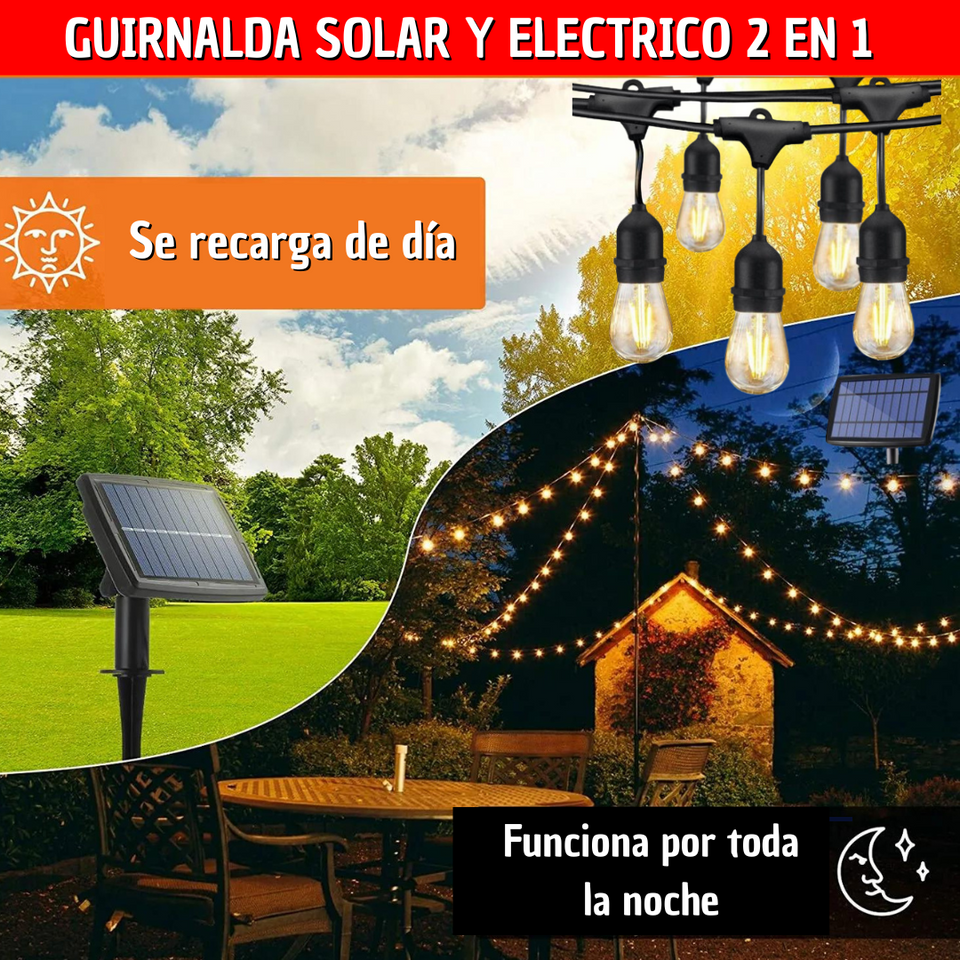 GUIRNALDA SOLAR Y ELECTRICO 2 EN 1 (10 METROS + 20 FOCOS) Nuevo Modelo 2024 3