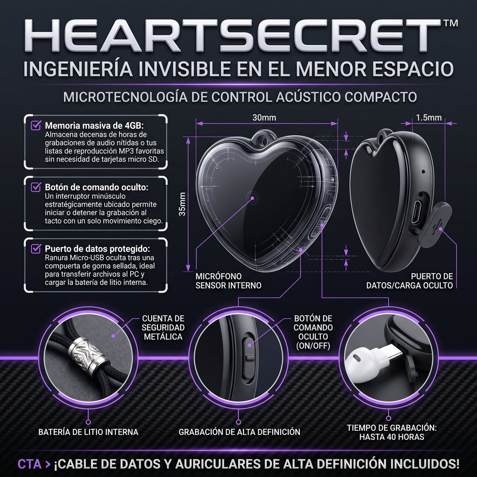 HeartSecret™ Grabador de Voz Digital Espía y Reproductor MP3 2