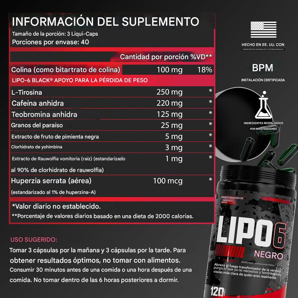 LIPO-6 BLACK ULTRA CONCENTRATE de Nutrex: Fórmula Súper Concentrada para la Pérdida de Grasa 1