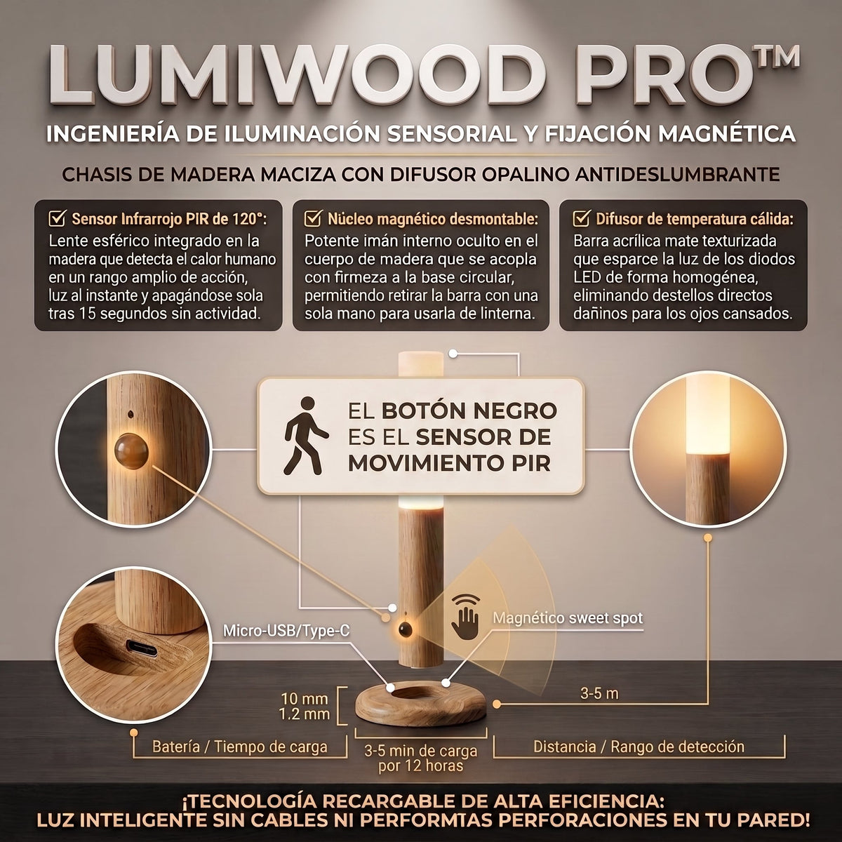 LumiWood PRO™ Luz Nocturna con Sensor de Movimiento X2 und