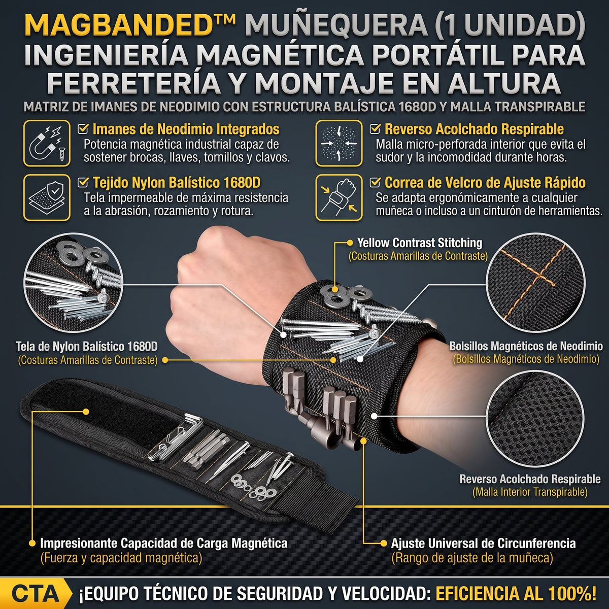 MAGBANDED™ Pulsera / Muñequera Magnética para Herramientas