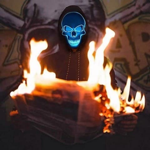 Máscara Luz Led De Halloween Muerte Calavera