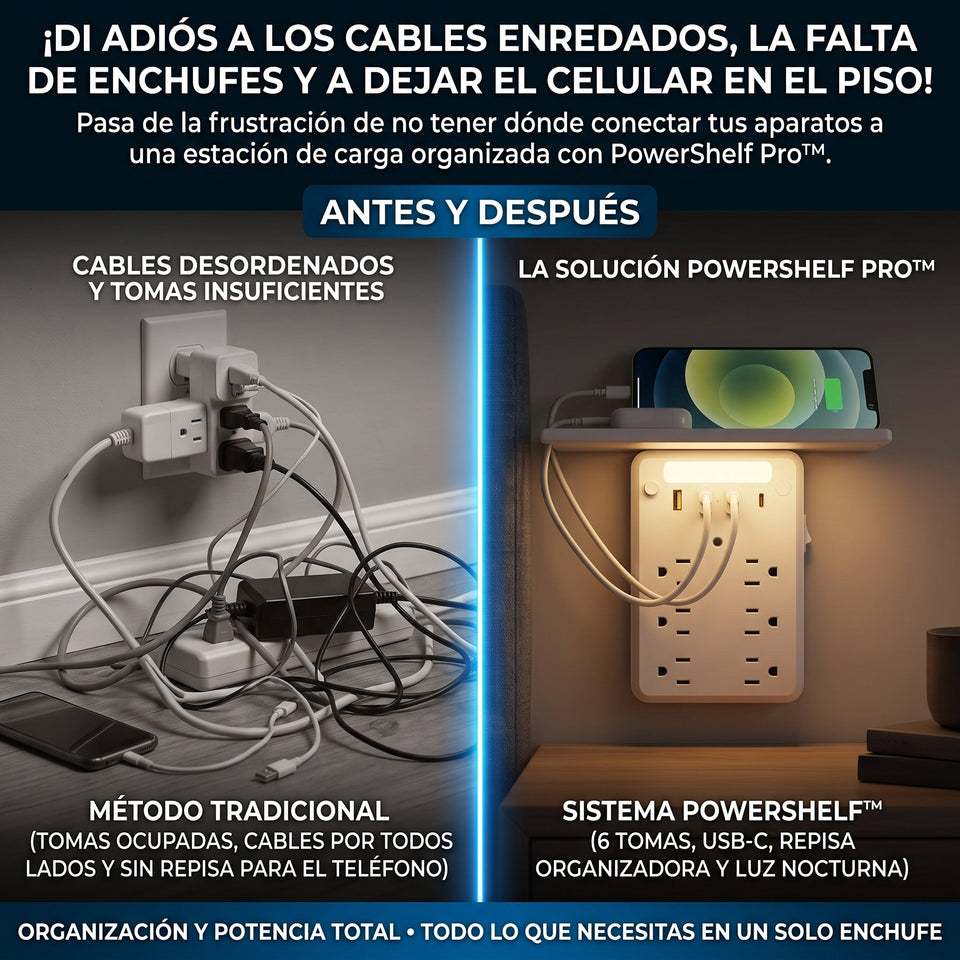 POWERSHELF™ Extensión de Enchufe de Pared con Repisa y Luz Nocturna 1