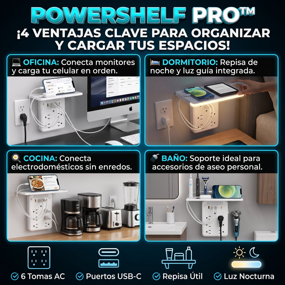 POWERSHELF™ Extensión de Enchufe de Pared con Repisa y Luz Nocturna 3