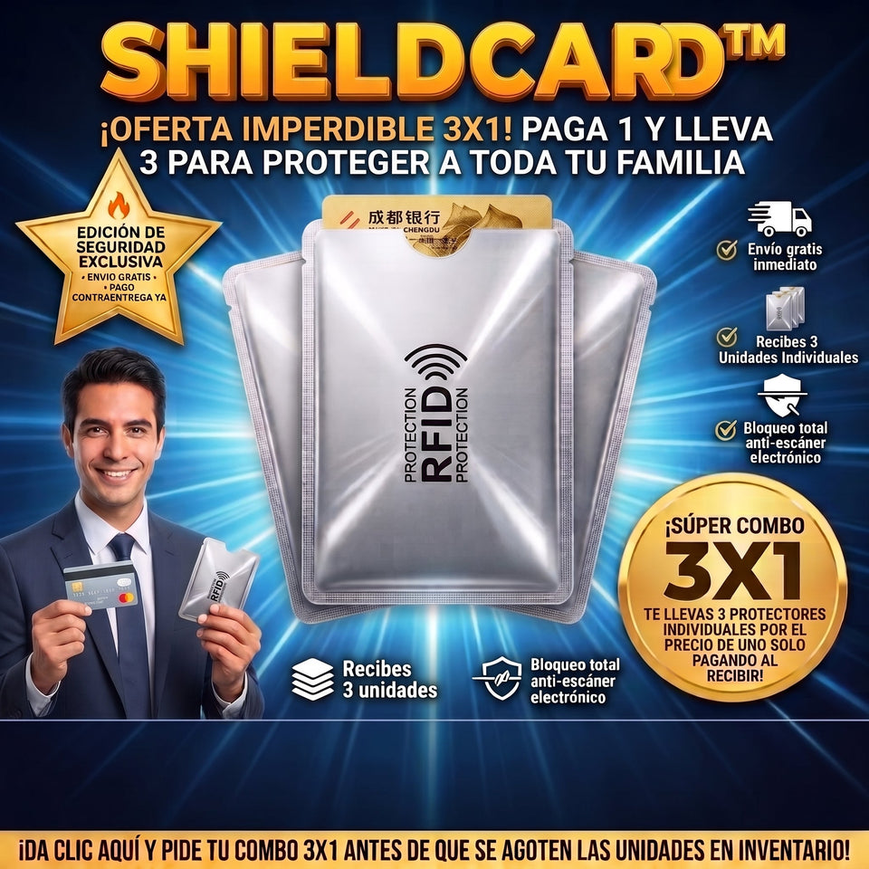 ShieldCard™ Protectores de Tarjetas Anti-Clonación RFID 3x1