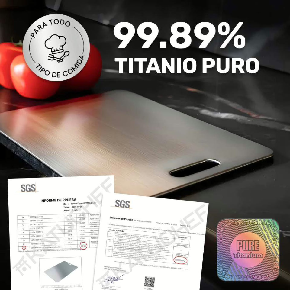 Tabla de cortar de titanio 100% puro: No más microplásticos, bacterias ni cuchillos romos 2