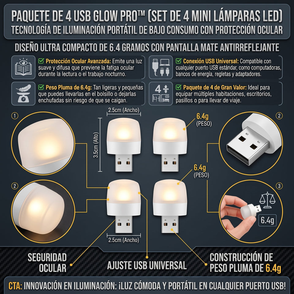 USB GLOW™ Lámparas LED USB de Luz Nocturna SET 4 2