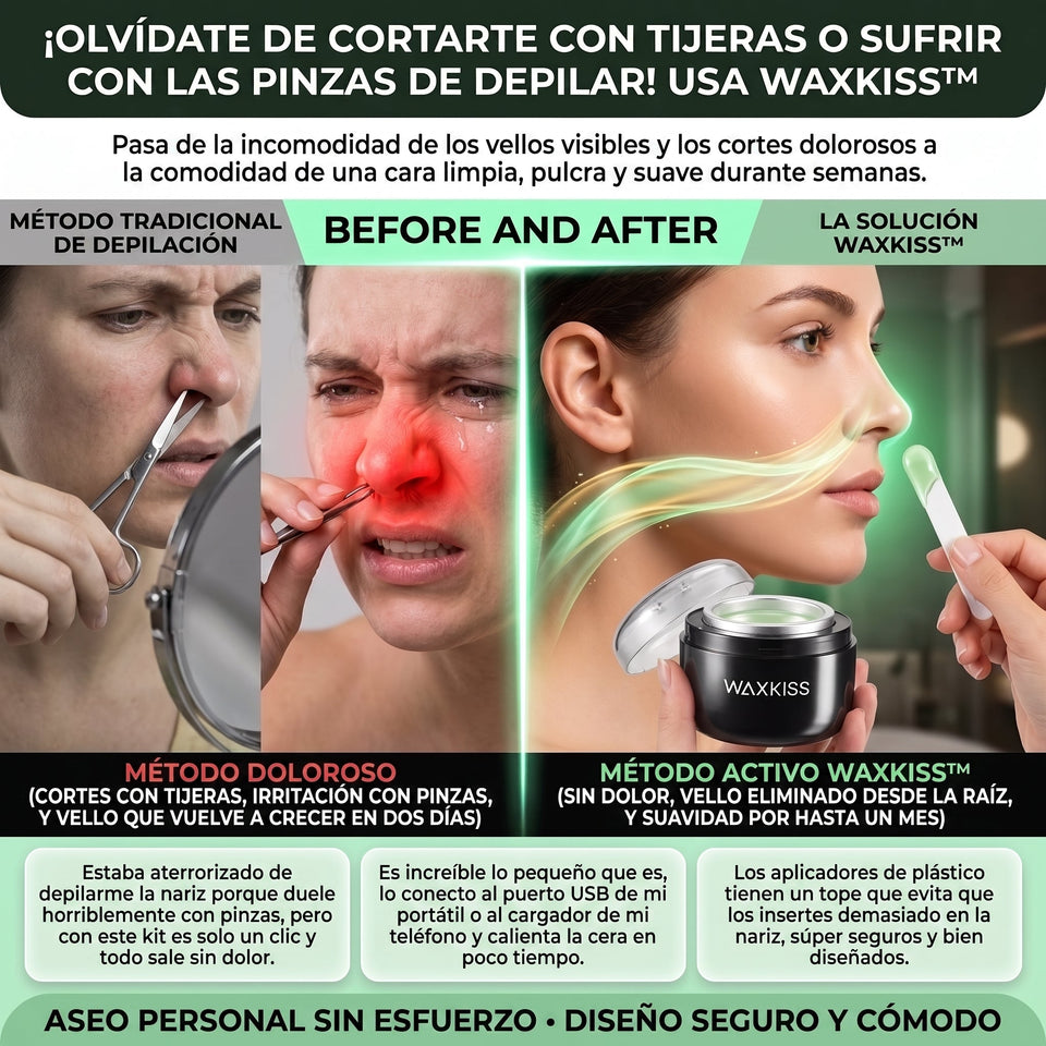 WAXKISS™ Calentador de Cera 3-en-1 para Nariz, Orejas y Cejas 1