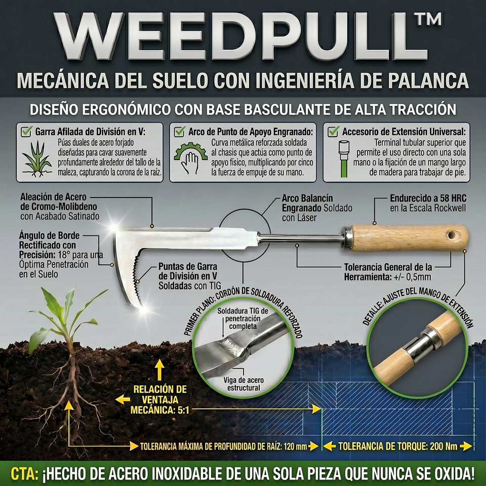 WeedPull™ Desmalezadora Manual de Acero Inoxidable con Sistema de Palanca 2