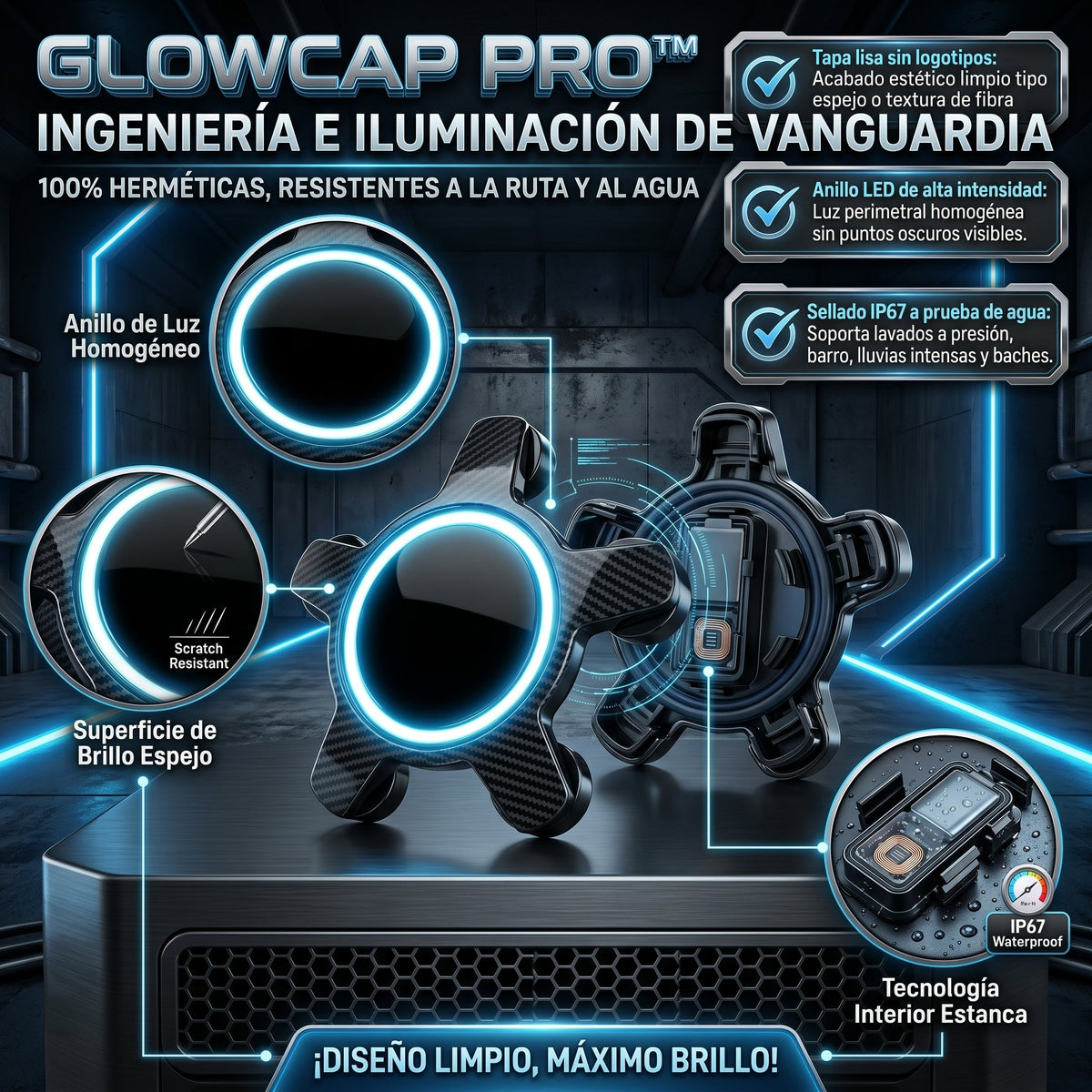 GlowCap PRO™ Tapas Centro De Rin 4 piezas