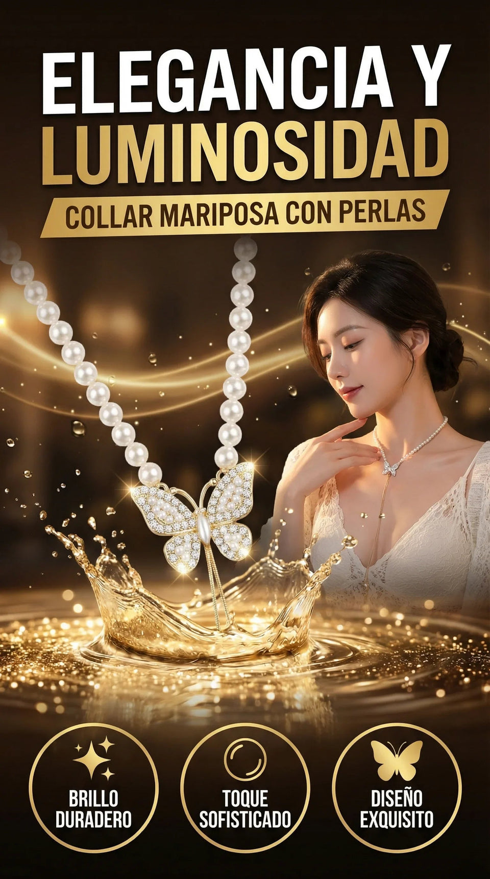 Collar Mariposa con Perlas